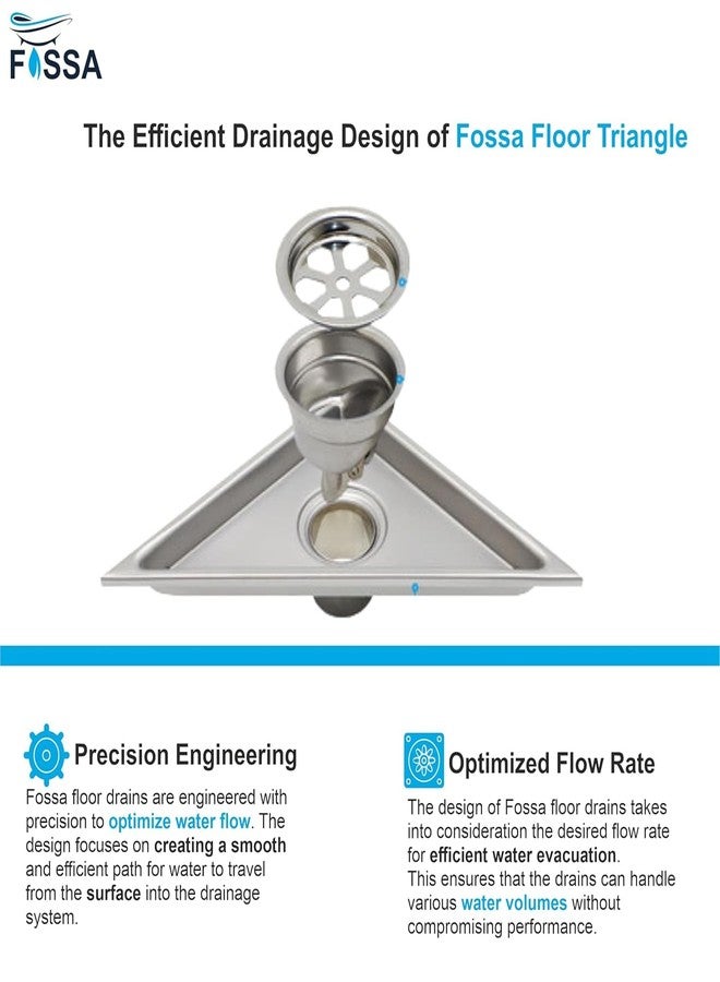 Fossa 11" x 5.5" Inches Marble Tile Triangle Shower Drain - Stainless Steel Triangular Shower Floor Drain with Removable Patterned Grate, Hair Strainer, Threaded Adapter (11"x5.5" Marble Wave) - Image 4